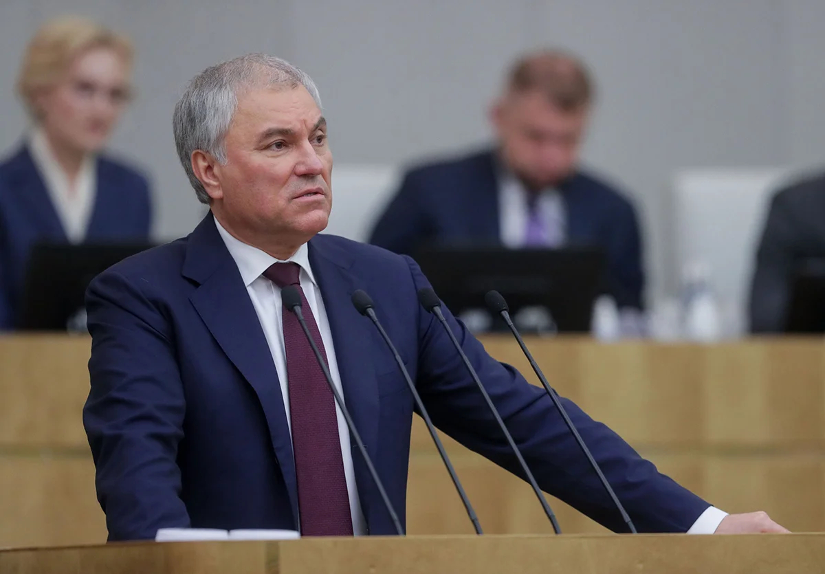Председатель Государственной Думы Вячеслав Володин во время первого пленарного заседания восьмой сессии Государственной Думы VIII созыва 14 января 2025 года. Фото: пресс-служба нижней палаты парламента