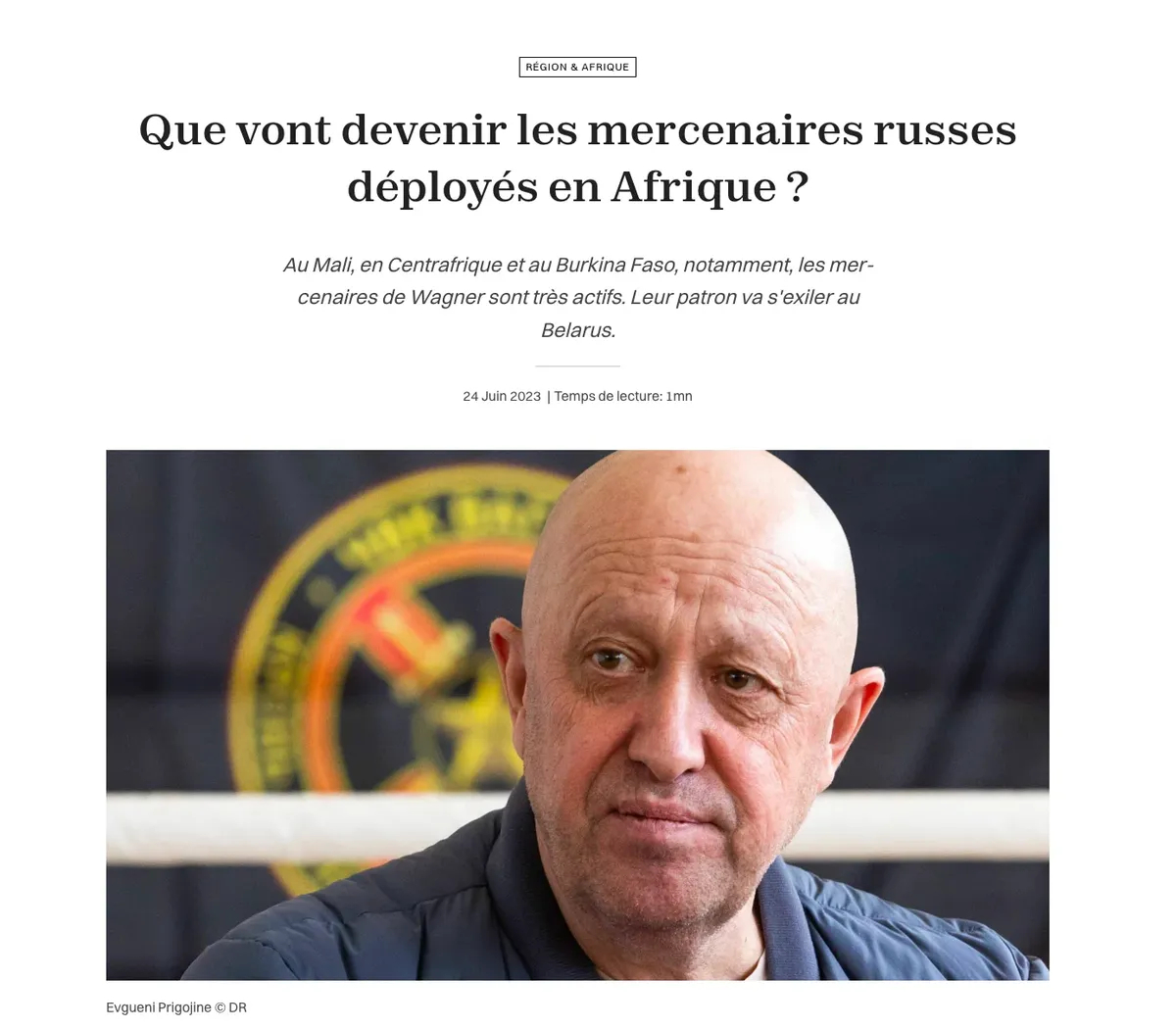 Тоголезский сайт republicoftogo.com о мятеже Пригожина. Скриншот