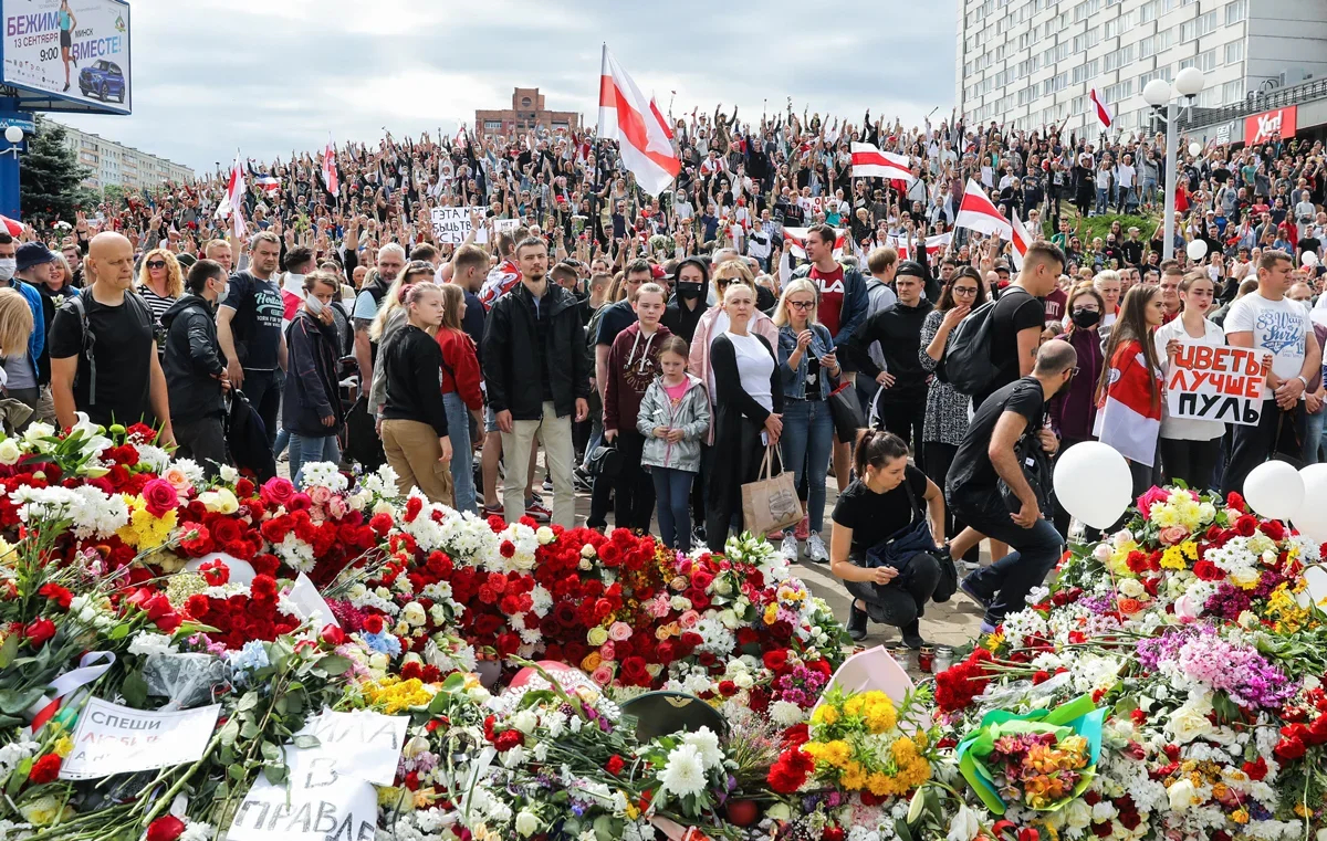 Activists remember a protester who died at a demonstration, Minsk, Belarus, 15 August 2020. Photo: EPA
