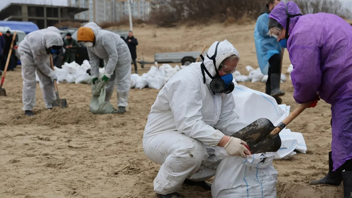 The clean-up operation on a beach in Anapa, Russia. Photo: Krasnodar region authorities, social media