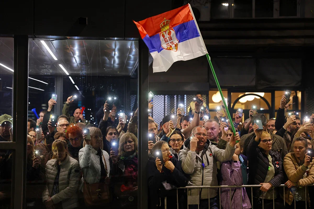 An anti-government protest in Belgrade, Serbia, 14 March 2025. Photo: Andrej Cukić / EPA-EFE