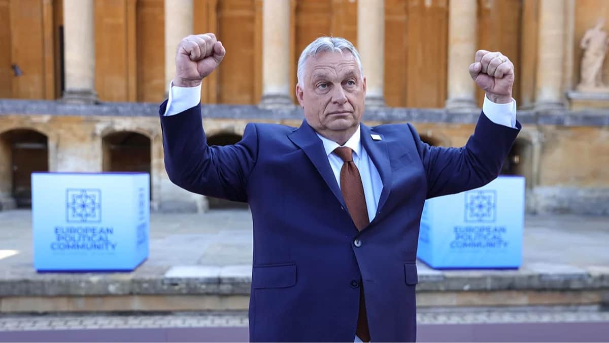 Премьер-министр Венгрии Виктор Орбан на заседании Европейского политического сообщества (ЕПС) в Бленхеймский дворец в Вудстоке, Оксфордшир, Великобритания, 18 июля 2024 года. Фото: Neil Hall / EPA<br>