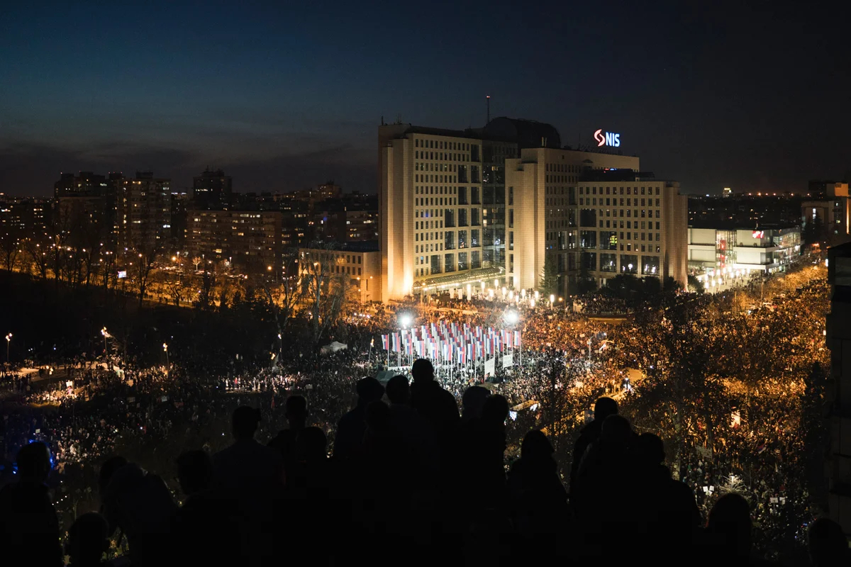 Митинг в Нови-Саде, 1 февраля 2025 года. Фото: Евгений Петухов / «Новая газета Европа»